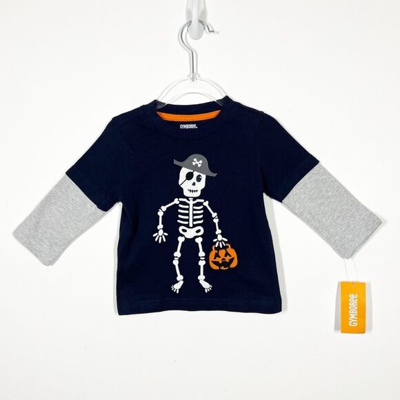 Gymboree Boys Size 9-12 Months NWT Blue Halloween Skeleton Long Sleeve T-Shirt - Picture 1 of 8